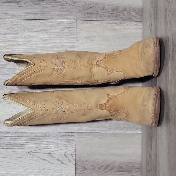 ACME Womens 7.5M Vintage Cowboy Boots Dingo Heeled Dream Catcher Embroidered Tan - Picture 2 of 16